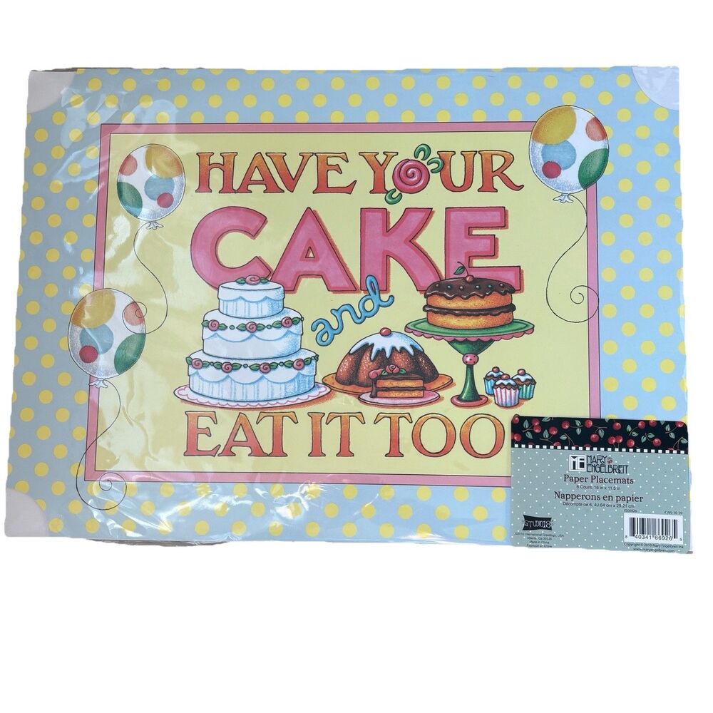 Mary Engelbreit Paper Placemats 6-Count”Have Your Cake & Eat It Too" 16x11.5"NEW